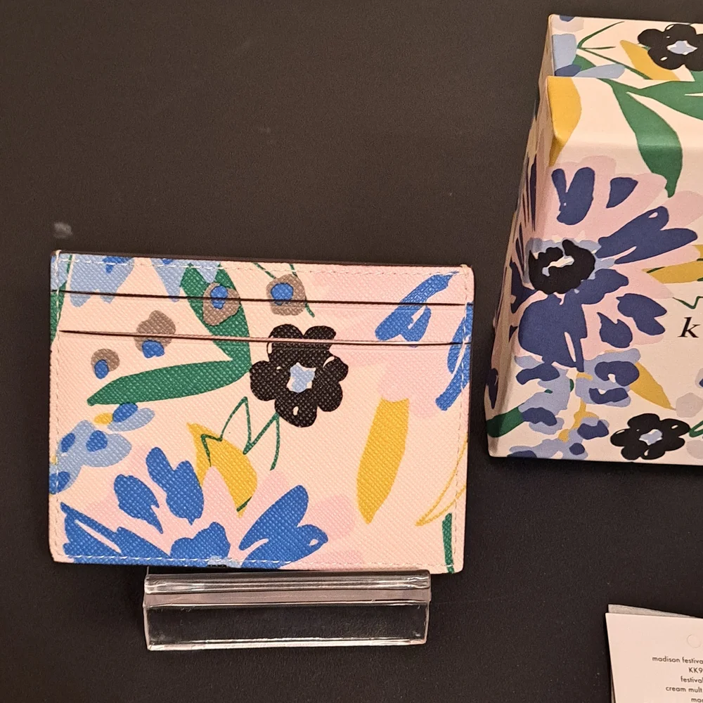 Kate Spade Madison Card Holder - White, Black, and Blue Floral Print NWT